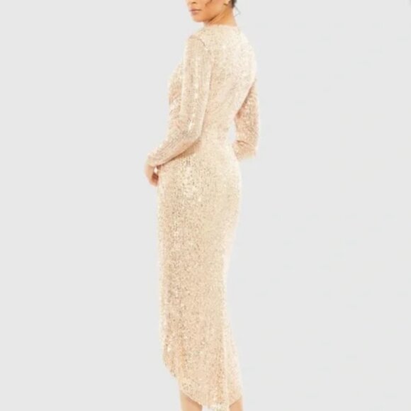 NWT Mac Duggal high low Gold Sequin Dress Long Sleeve Size 8 #26594 - Picture 3 of 7
